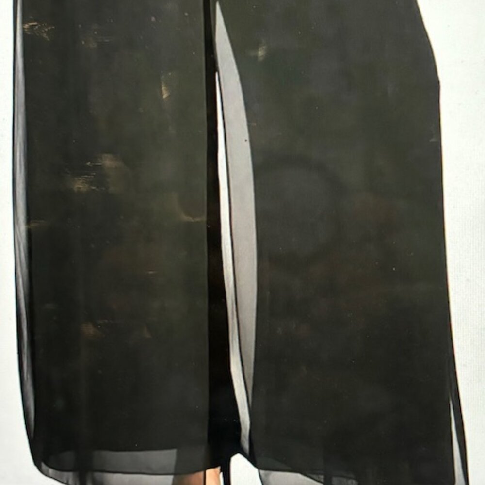 Alex Evenings Chiffon Wide Leg Mid Rise Flowy Pants Black